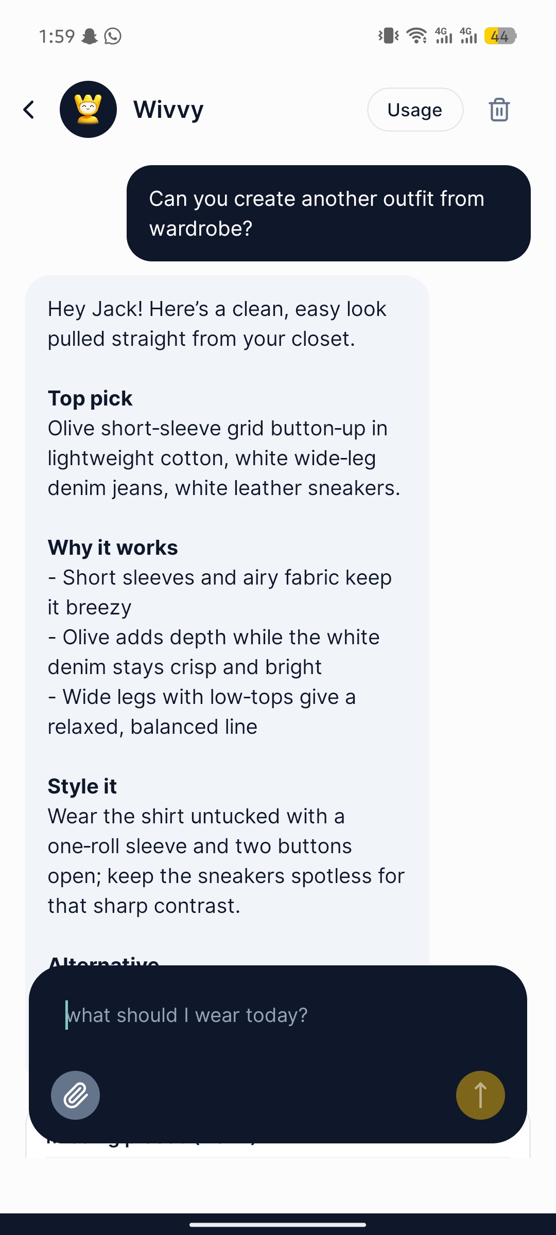 Wivvy AI chat screen